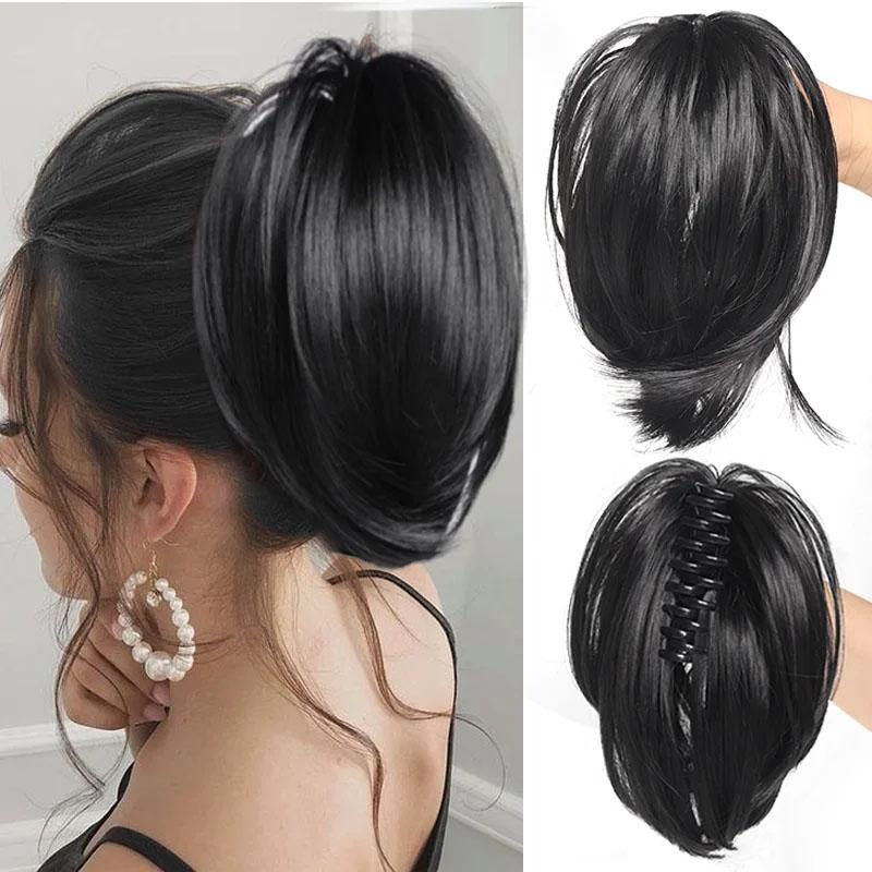 Synthetischer Messy Bun Haarteil Scrunchies für Frauen Gerader Chignon Pferdeschwanz Clip In Haarverlängerungen Zerzauste Hochsteckfrisur 20CM