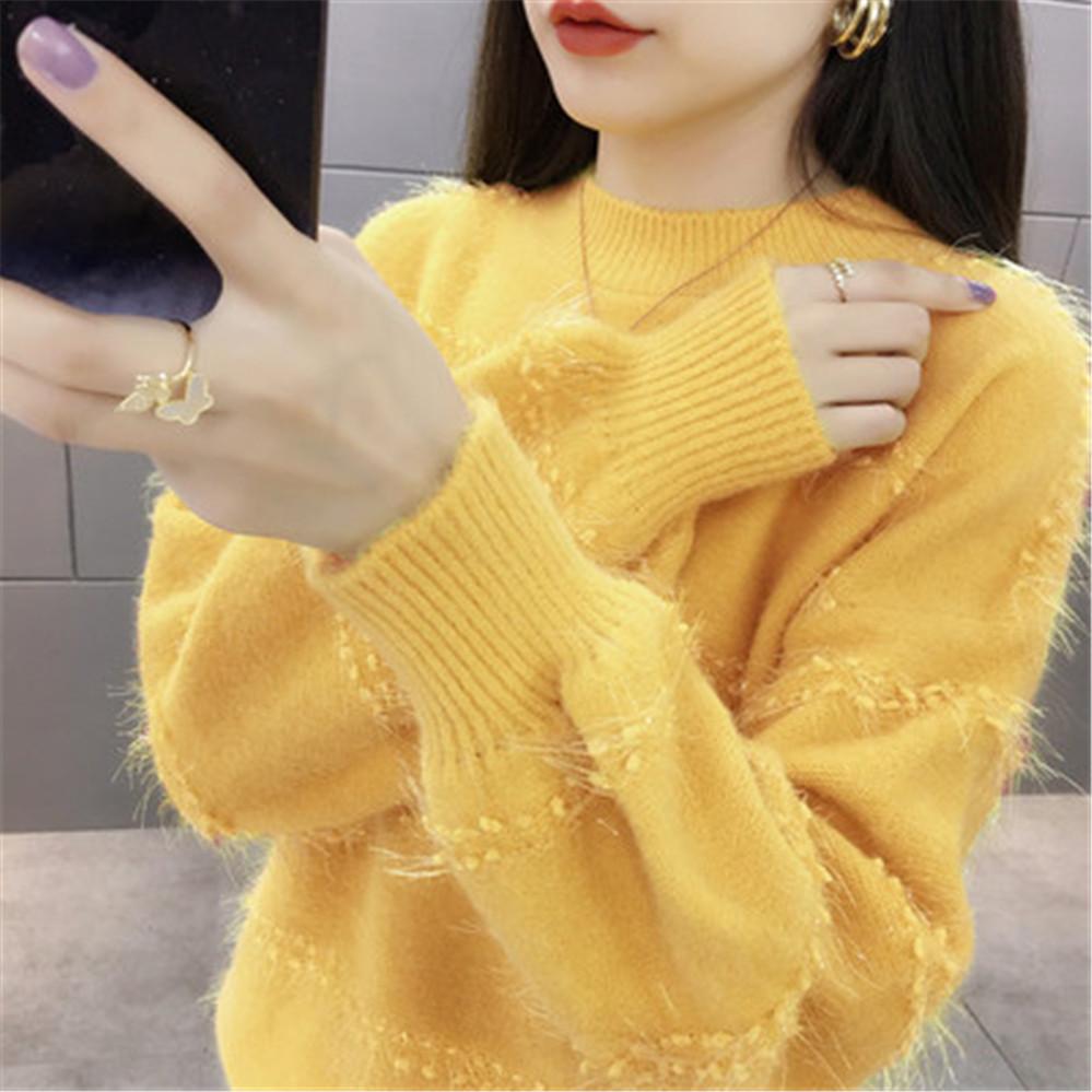 Dame Elegante Casual Warme Jumper Weibliche Lose Pullover Pullover Tops Neue Mode Herbst Frauen Solide Strick Pullover Pullover L gelb