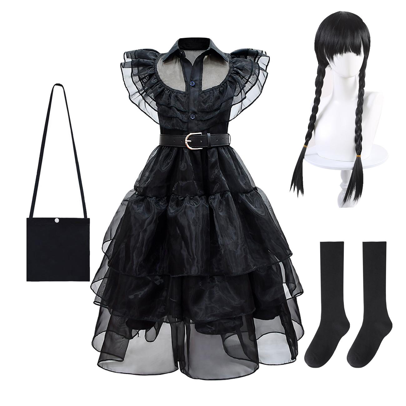 Film Mittwoch Cosplay Kleider Mittwoch Addams Cosplay Kostüm Gothic Wind Kinder Kinder Kleid Halloween Party Kostüme 120