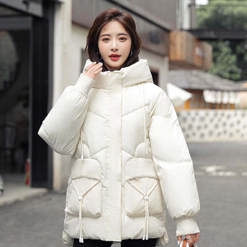 Baumwollgefütterte Jacke Damen Winter Koreanische Version Lockere Gepolsterte Jacke Mit Kapuze Lockere Allgleiches Dicke Warme Jacke XXXL weiß