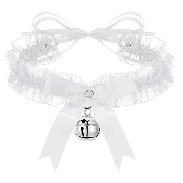 Ästhetische Halskette mit Spitze, Schleife, Knoten, Glocke, Halsband, Halskette für Damen, süßer Kragen, Gothic, schlicht, sexy, schöner Anhänger, Modeschmuck weiß