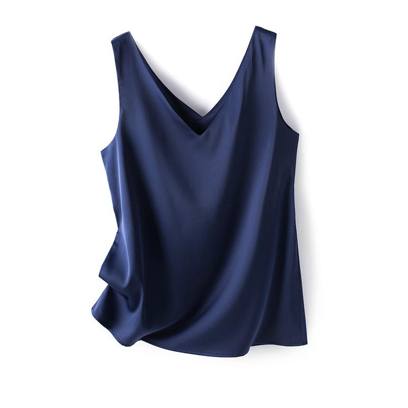 WTEMPO Office Lady Seidensatin V-Ausschnitt Westen Damen Einfarbig Lässig Ärmellos Pullover Westen Rückenfrei Unterziehshirts XL navy blau