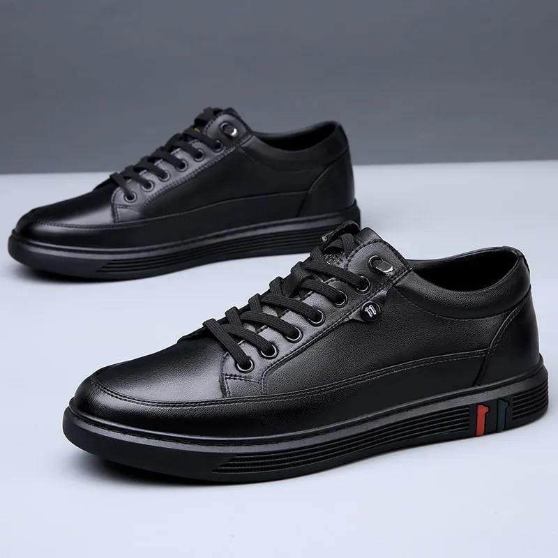 Frühling Herbst Echtes Leder Schuhe Männer Schuhe Weiche Leder Herren Casual Schuhe Flache Marke Männliche Schuhe Schwarz Braun 39 schwarz