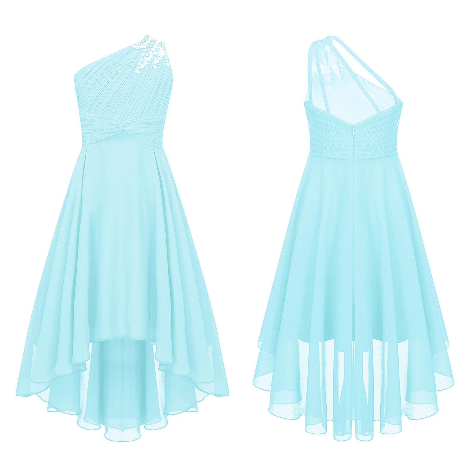 Kinder Blumenmädchen Kleid Party Prinzessin Kleid One Shoulder High-Low Saum Abendkleid 11-12 Years hellblaue