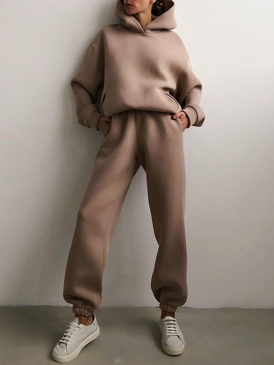 Damen Elegante Feste Sets Für Damen Warme Hoodie Sweatshirts Und Lange Hose Mode Zweiteilige Sets Damen Sweatshirt Anzüge XXXL hellbraun