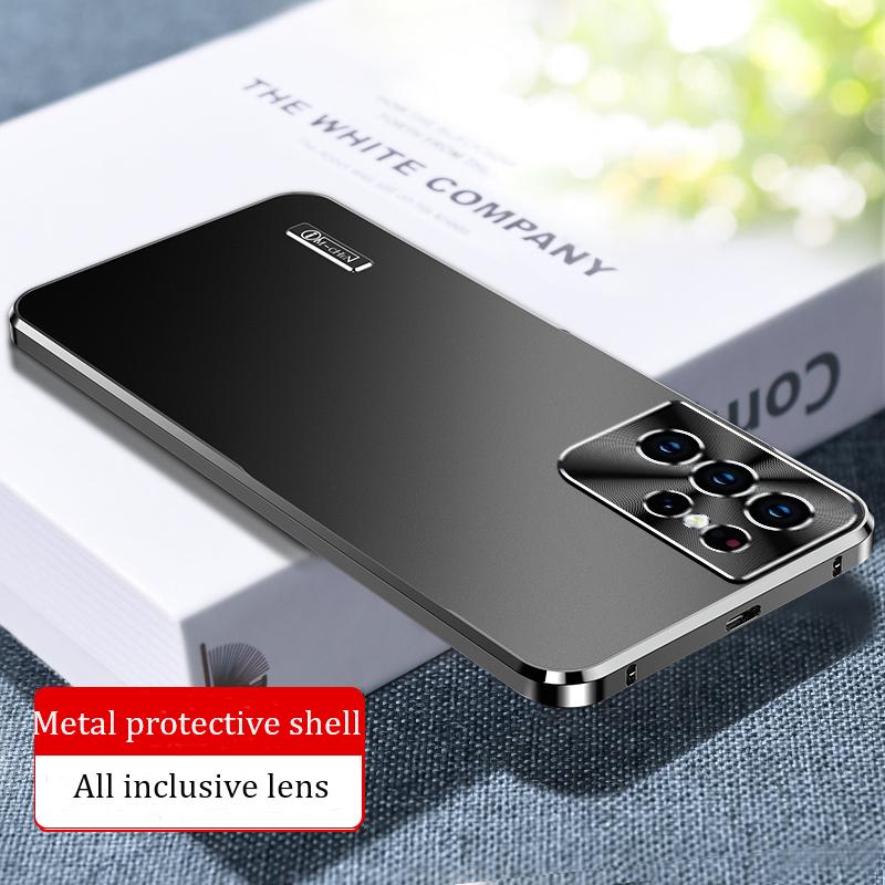 Metall-Magnethülle für Samsung Galaxy S24 S23 S22 S21 Ultra Hülle Eingebauter Linsenschutz Ultradünne Rückseite aus Titanlegierung For Galaxy S22 schwarz