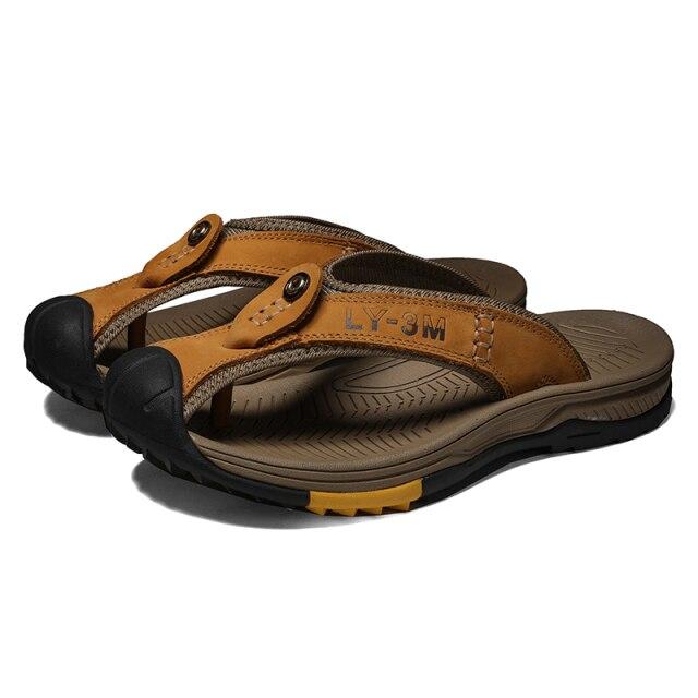 Golden Sapling Flip-Flops aus echtem Leder, Herren-Hausschuhe, Retro-Strandschuhe, atmungsaktiv, Sommer-Männer-Flip-Flops, klassische Freizeitschuhe 39 gold