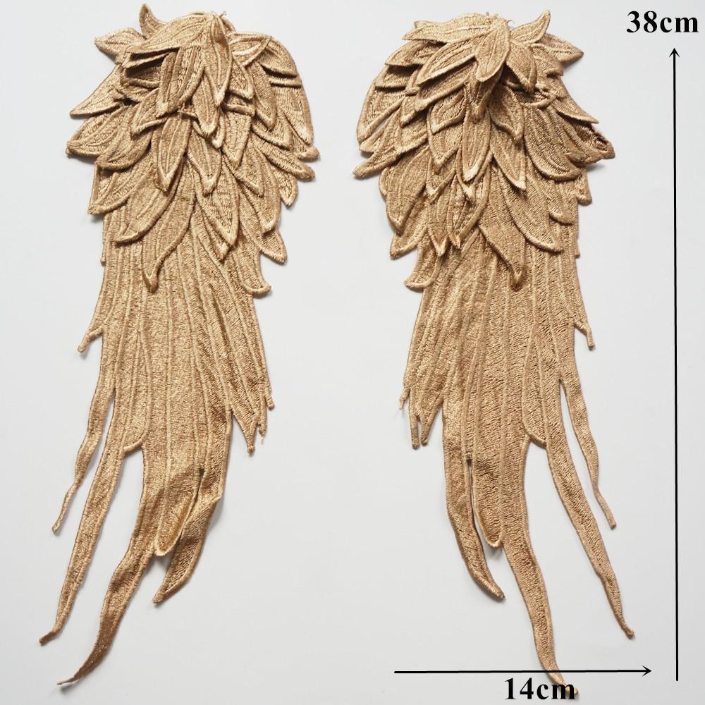 1 Paar Stickerei Engelsflügel Applikation Nähen Blumenkragen Patch für Hochzeit Party Kleid Braut Kleidung DIY Handwerk gold