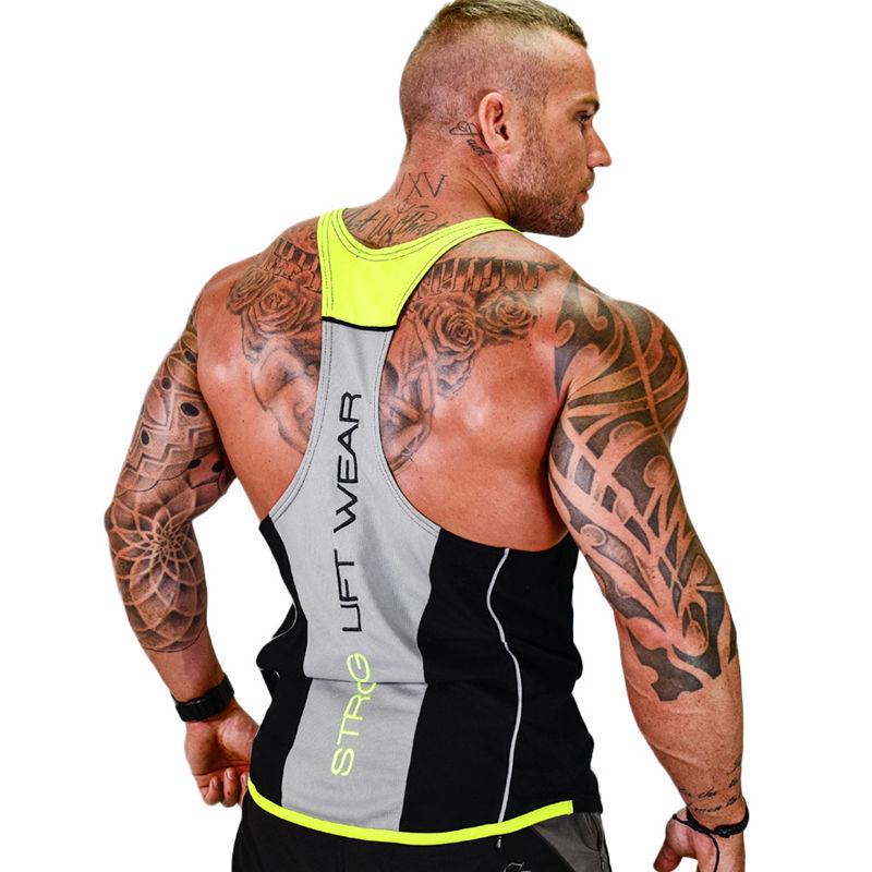 Herren-Bodybuilding-Tanktops, Fitnessstudio, Fitness, ärmelloses Hemd, Baumwolle, lässig, Unterhemd M schwarz/gelb