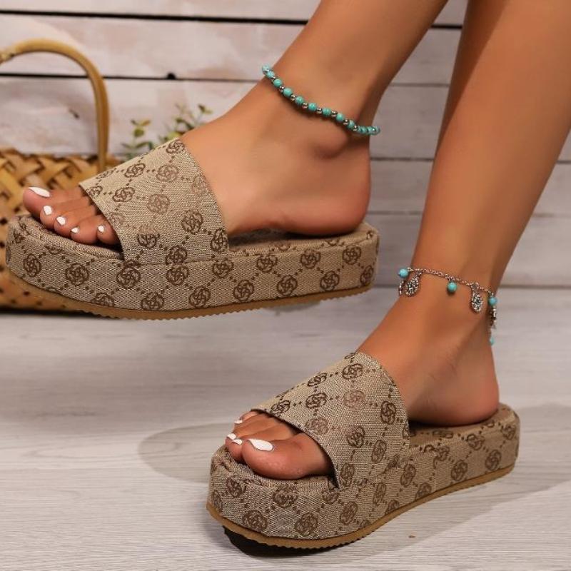 Mode Damen Keilabsatz Hausschuhe 2025 Sommer Neue Mode Sandalen Mode Outdoor Hohe Absätze Damen Hausschuhe Flache Strandschuhe Damen 38 braun