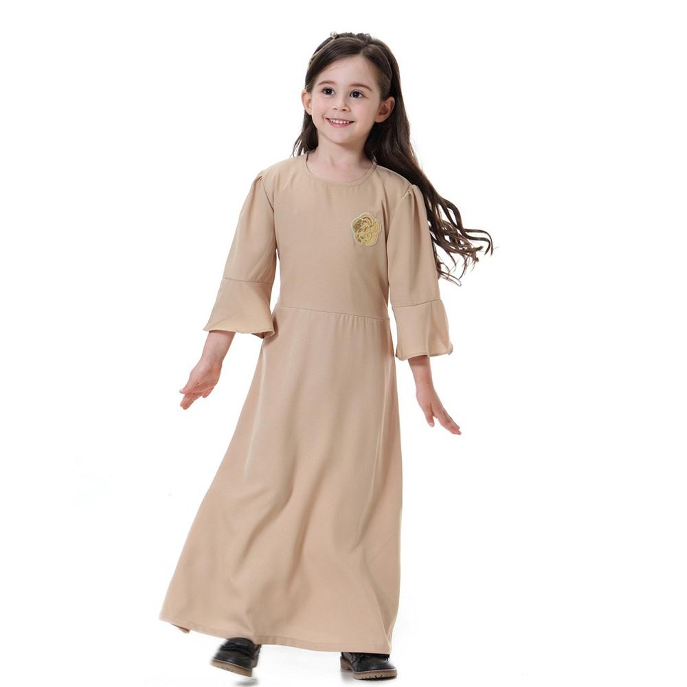Muslimische Kinder Mädchen Gebetskleid Hijab Abaya Robe Arabisch Dubai Kinder Ramadan Kaftan Kopftuch Islamisches Eid Partykleid Jilbab 130cm khaki