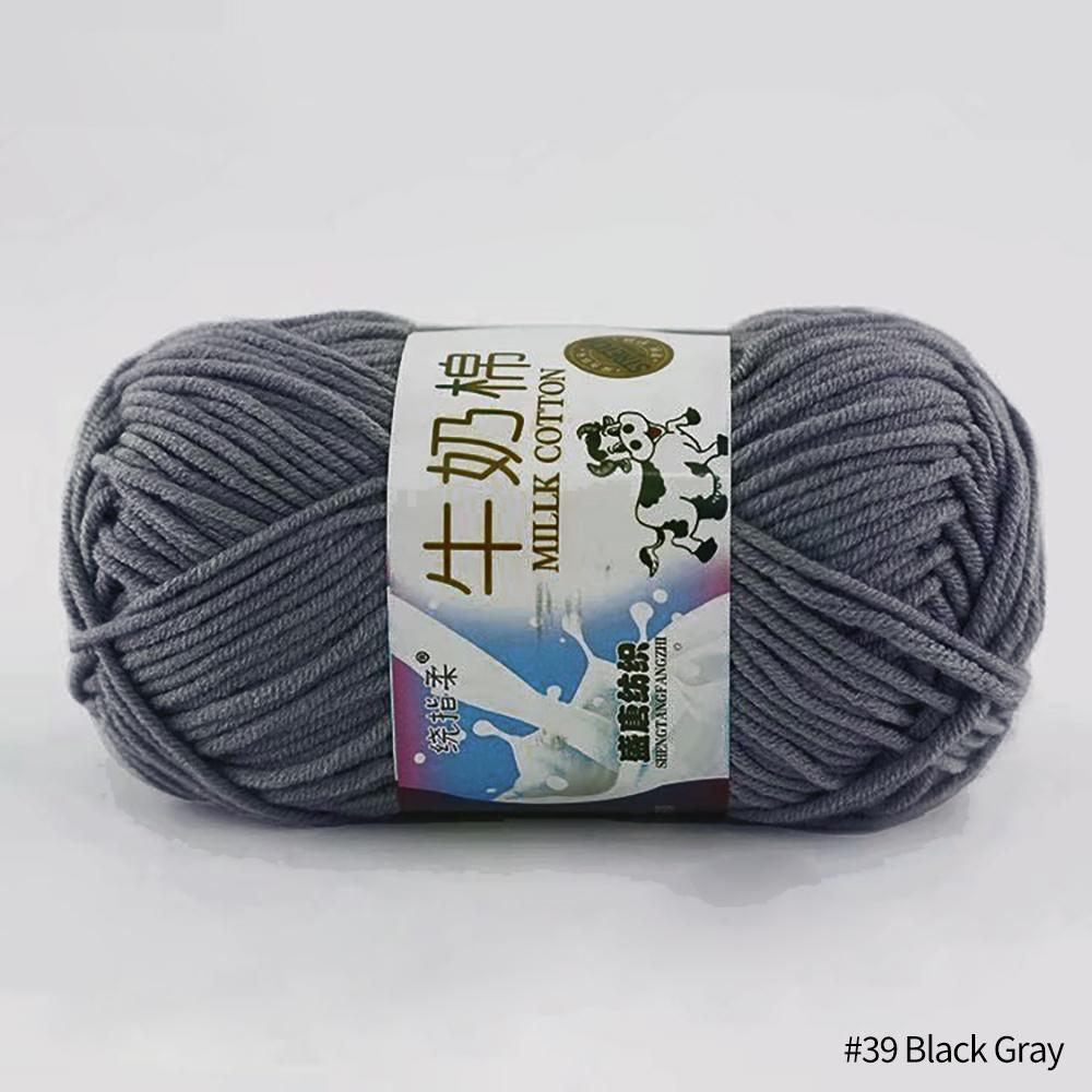 FEIJIEAST 50 g/Rolle Milch-Baumwollgarn, 5-lagig, Handstrickgarn, weich, warm, DIY-Baumwollfäden, Babywolle zum Handstricken, Häkelgarn schwarz grau