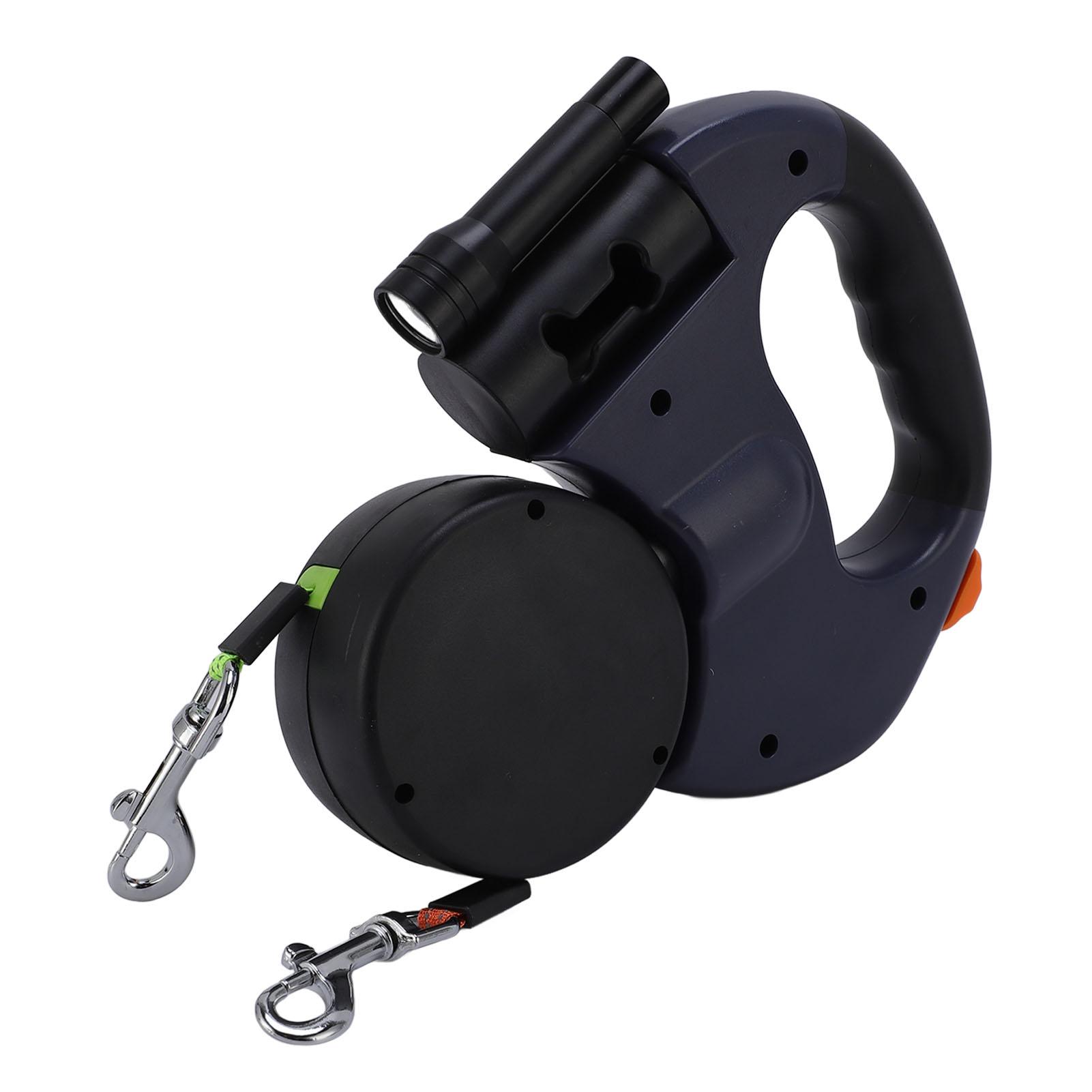 Automatische Doppelt einziehbare Hundeleine mit eingebautem LED-Licht, komfortabler Griff, Haustier-Spazierleine für blau
