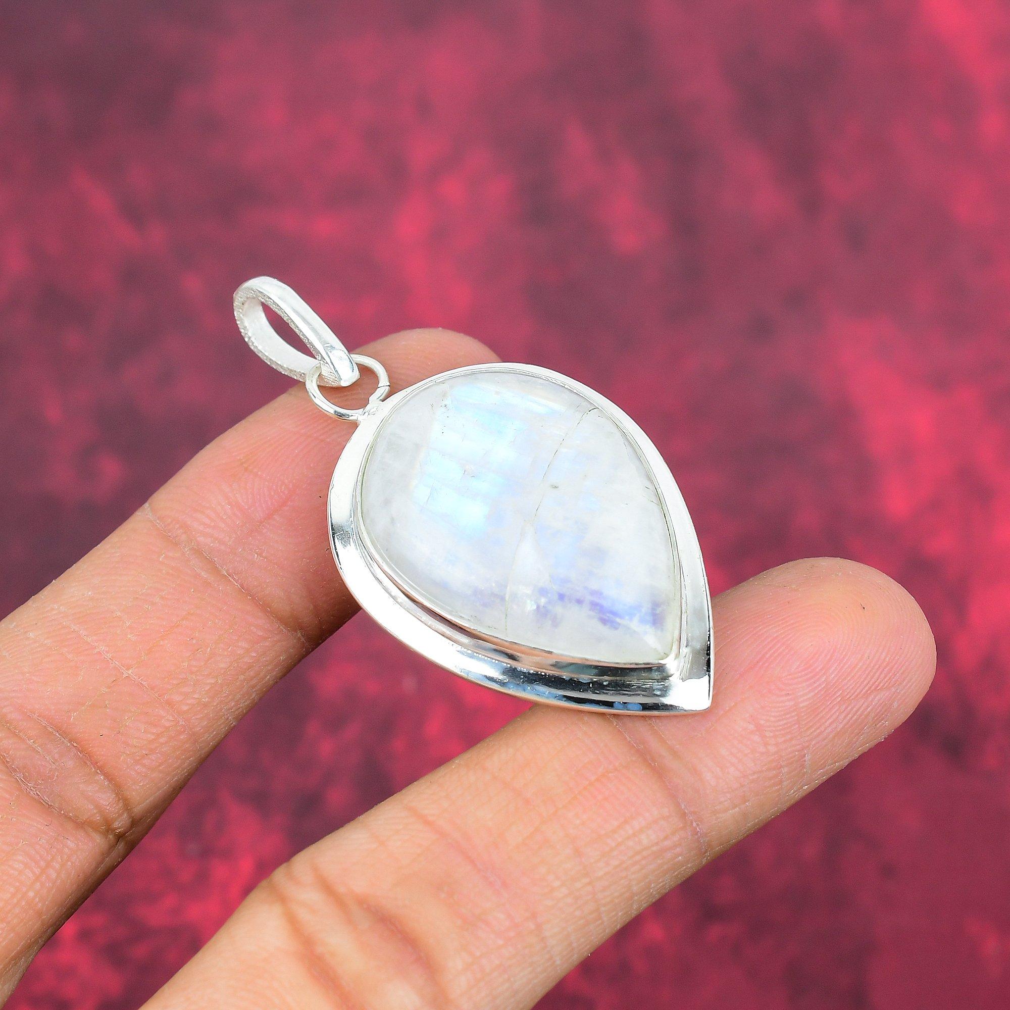 Regenbogen Mondstein Anhänger Edelstein Schmuck, 925 Sterling Silber Anhänger, handgemachter schöner Schmuck Anhänger 2.24 inches weiß