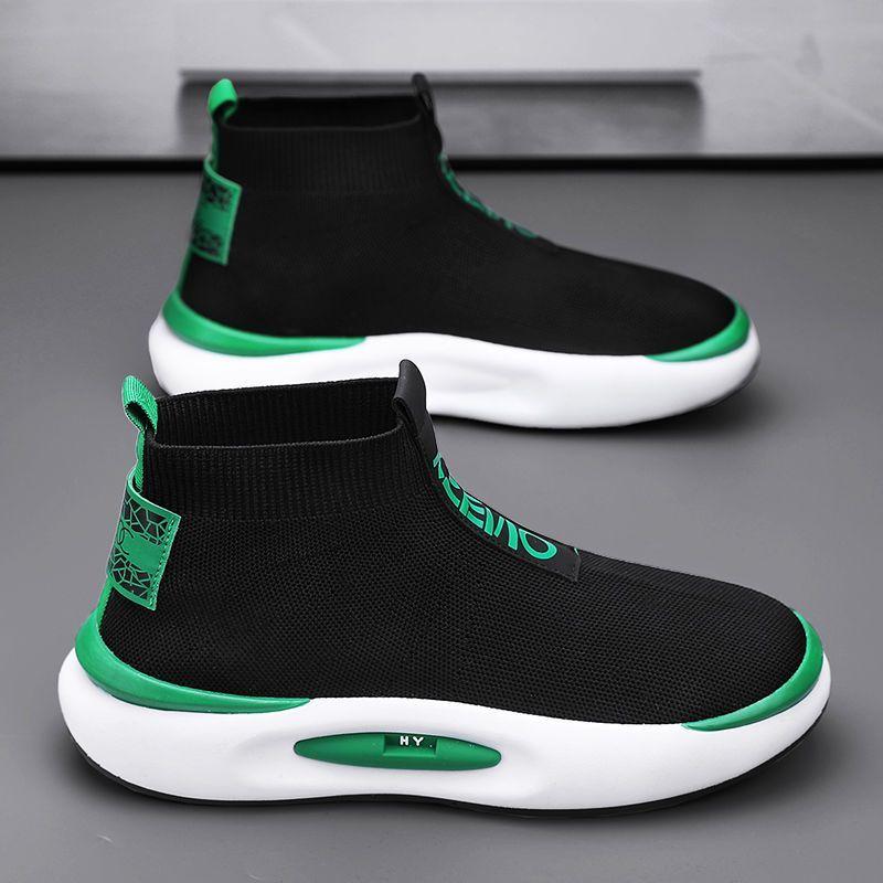 Herrensocken und Schuhe Frühling Stretch Stoff High-Top Casual Sneakers Pedal Faule Schuhe Weiche Sohlen Sport Trendige Schuhe 43 grün