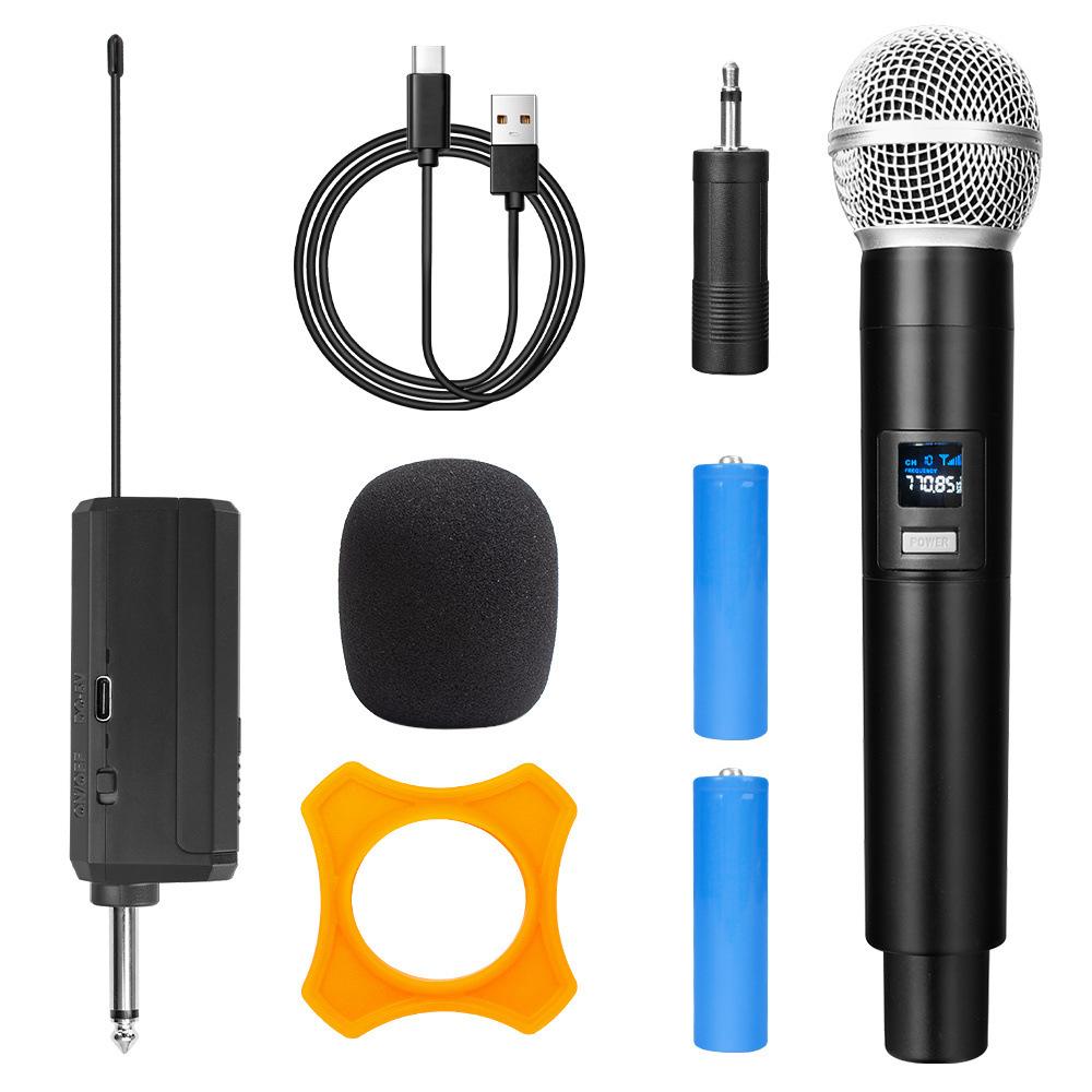 Professionelles kabelloses dynamisches Dual-Handmikrofon für Karaoke mit wiederaufladbarem Empfänger für Bühnenunterhaltung