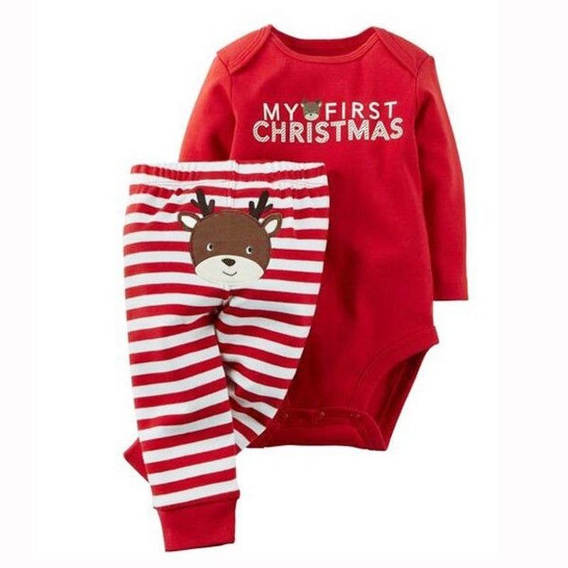 Weihnachtskleidung für Neugeborene, Mädchen und Jungen, 2-teiliges Set, Tops, Strampler, Hosen, Outfits mit langen Ärmeln 0-3m