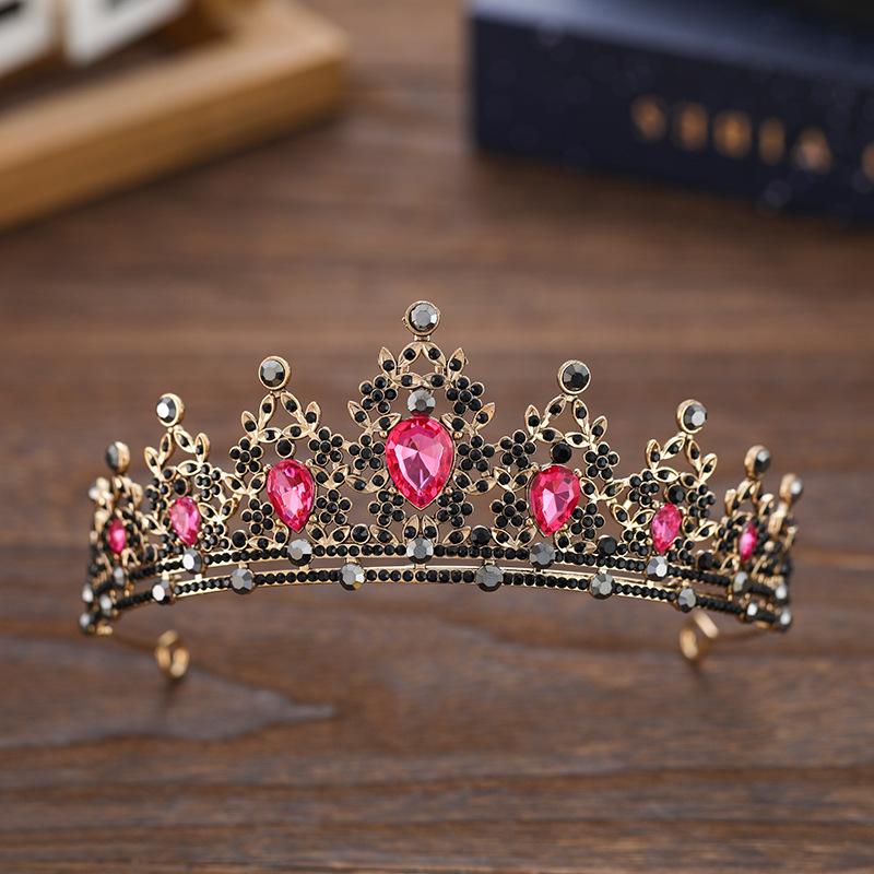Europäische und amerikanische Braut Große Krone Hochzeitskleid Accessoires Kristall Weibliches Diadem Geburtstagsfeier Kopfschmuck black