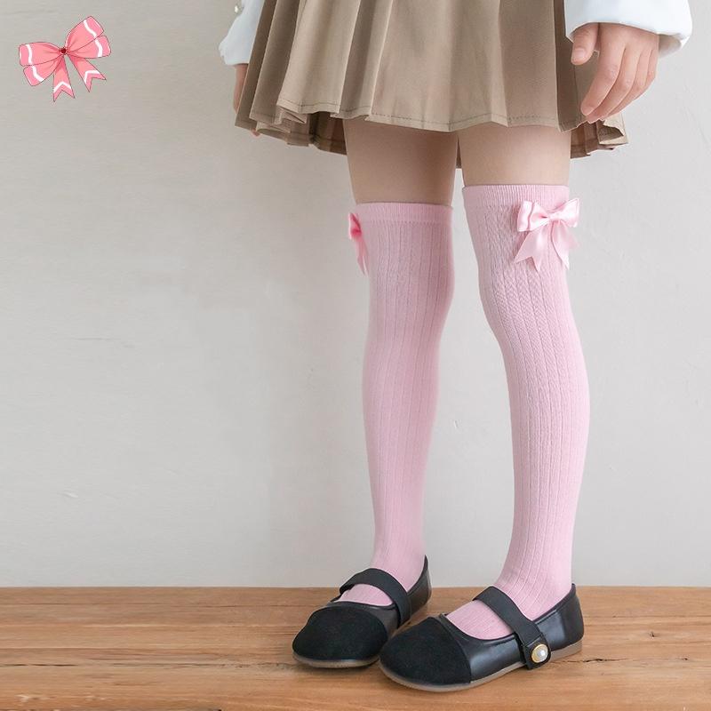 1 Paar weiche Kniestrümpfe für Kinder, Mädchen, süße koreanische Mode, Schleife, Leggings, Strumpf, Baumwolle, Frühling, Herbst, Kinder, Schulsocken 35cm gray