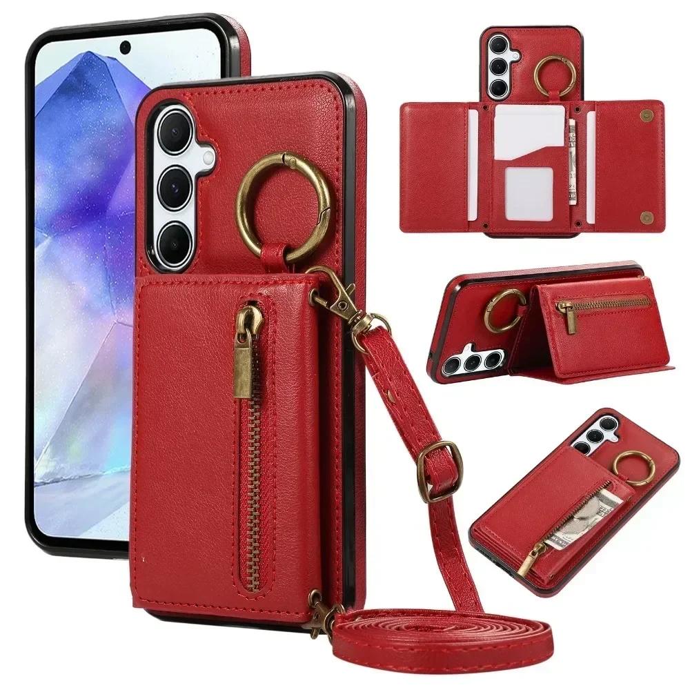 Crossbody-Kartenhalter-Brieftaschenetui für Samsung Galaxy S25 Ultra S24 S23 FE S22 S21 Plus A06 A26 A16 A36 A56 A55 A35 Lederhülle Galaxy S21 FE