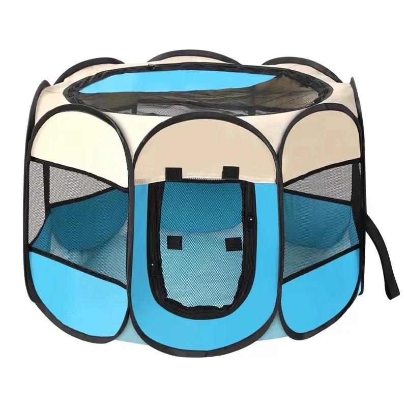 Achteckiges Käfigzelt Haustierlaufstall Trächtigkeit Katzenstreu Welpenstreu Katzentoilette Geburt Oxford Braun Faltbar Hund und Katze Entbindungsraum 73x73x43cm blue
