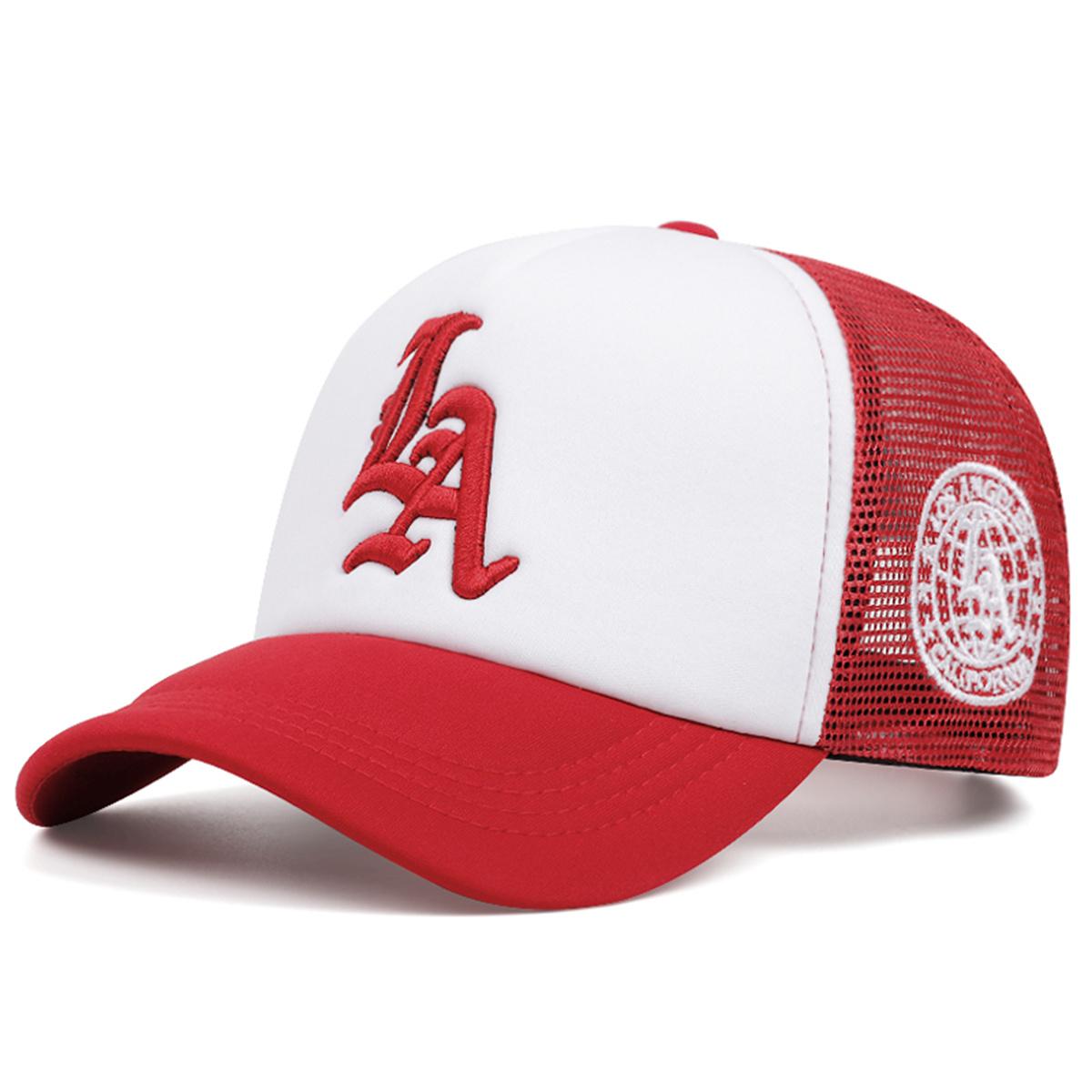 2024 Neue Herrenmode Hip Hop Baseballkappe LA Erd-Muster Netz Trucker-Hut Unisex Sommer Snapback-Kappe Flacher Schirm Skateboard rot