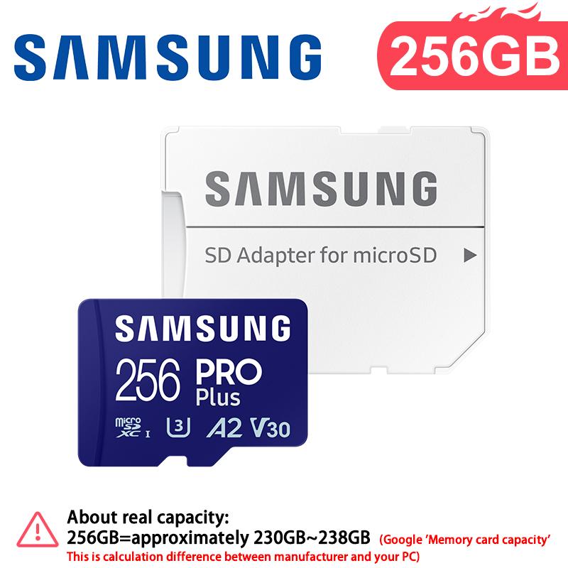Samsung 128GB PRO Plus microSD-Speicherkarte 256GB microSDXC, 512GB Bis zu 180 MB/s, Full HD & 4K, UHS I, C10, U3, V30, A2, für Handys GoPRO und DJI Drohnenkameras 【256GB】