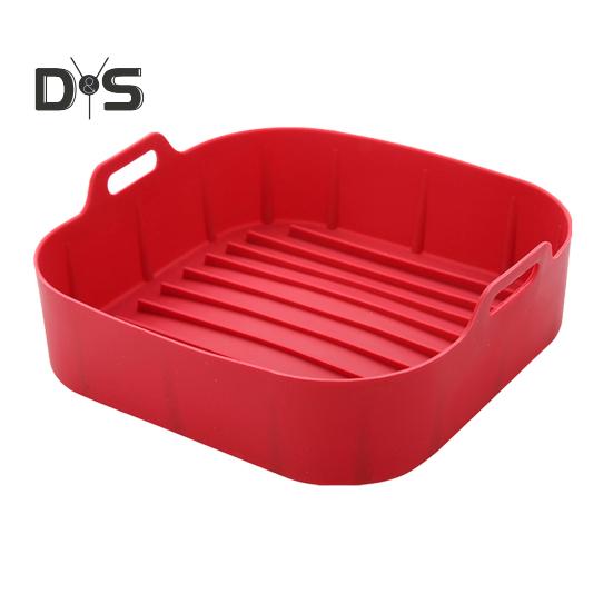 Silikon-Backformen-Einlagen für Heißluftfritteusen mit Griffen, lebensmittelechte Silikon-Backofeneinlage, antihaftbeschichtet, wiederverwendbar, Zubehör für Heißluftfritteusen mit 4–6 Qt L rot