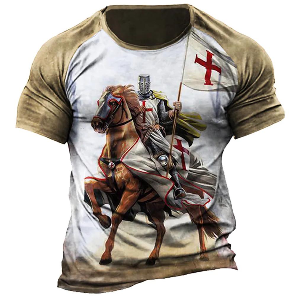 Vintage Herren T-Shirts Ritter Templer Print T-Shirts für Männer Sommer Übergroße Tops Kurzarm T-Shirts Lässige O-Ausschnitt Herrenbekleidung 5XL