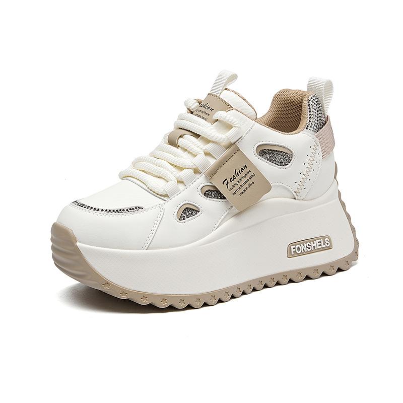 7CM Echtes Leder Bequeme Versteckte Absätze Sneaker Neue Herbst Block Flats Plateau Skateboard Schuhe Vulkanisierte Klobige Sportschuhe 39 beige