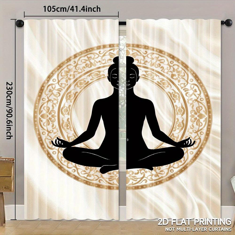 2 Stück Yoga-Druck Vorhänge Meditation Silhouette Mandala Muster Zen Stil Polyester Fenster Vorhänge für Yoga Raum Dekor 132×160