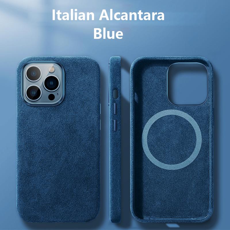 Italienische Alcantara-Hülle für iPhone 15 Pro Max Business-Leder-Telefonrückseite für iPhone 16 Pro Max Magnete für MagSafe Grau For iPhone 16Pro Max blau
