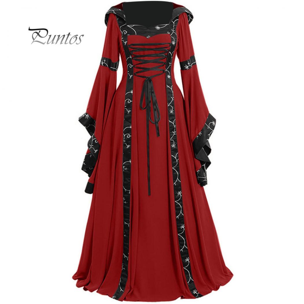Fashion Goods Damen-Kostüm mit Schnürung, langärmelig, bodenlang, mittelalterliches Kleid, Halloween-Kostüm XXXXXL rot