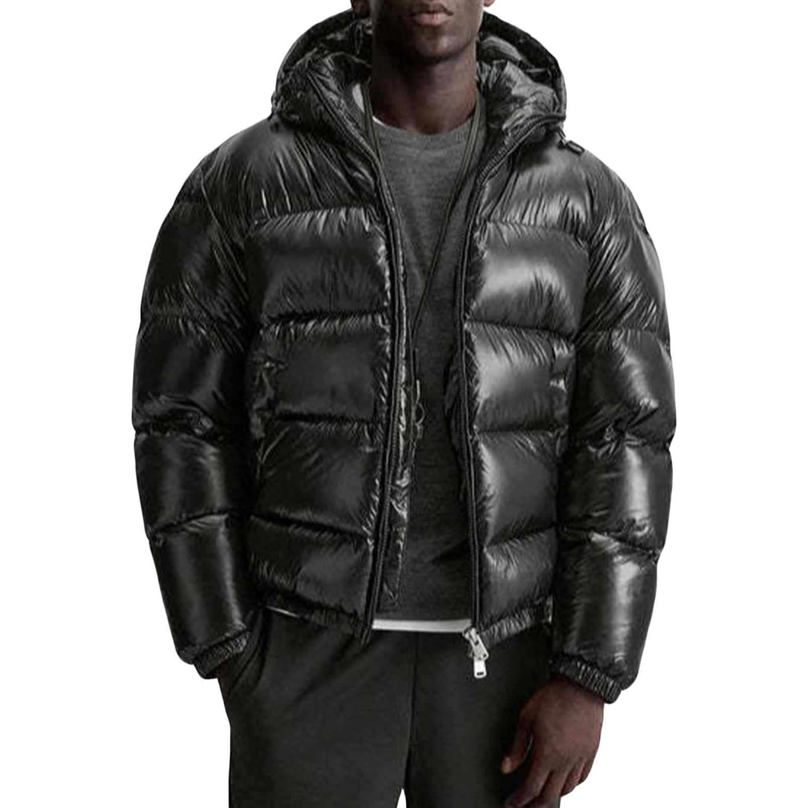 Herren Casual einfarbige langärmlige Kapuzenjacke mit Baumwollfüllung, Herren verdickte warme lockere Taschen Brotjacke Mantel S schwarz