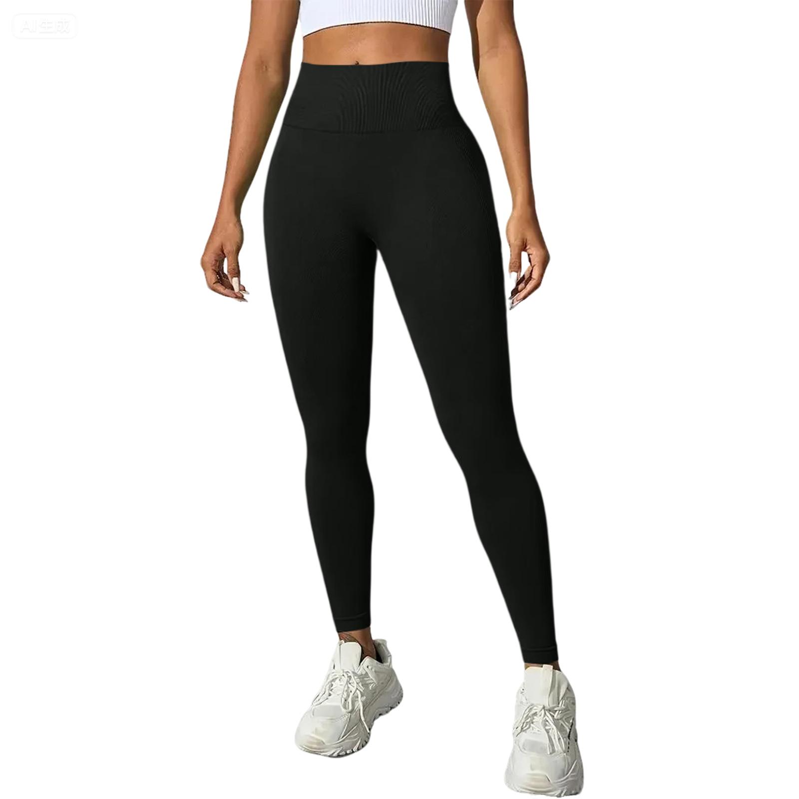 Damen einfarbige nahtlose Yogahose, High Waist Pfirsich-Hüft-Sporthose, Hochelastische Yogakleidung, Fitnesshose M schwarz