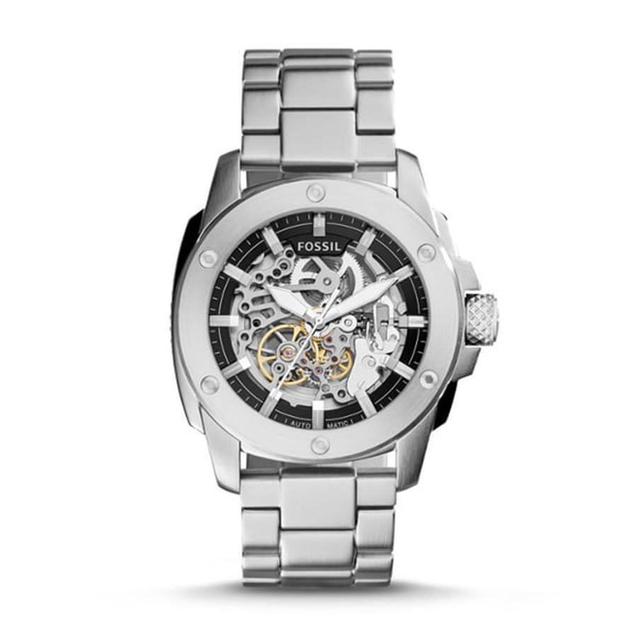 Fossil Herren Quarz Edelstahl Drei-Zeiger Uhr Edelstahlgehäuse/Kratzfestes Glas Spiegel ME3081 white