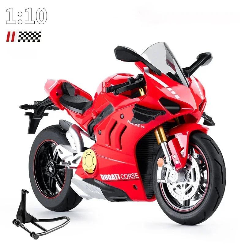 1/10 Ducati V4S S1000RR H2R Legierung Druckguss Motorradmodell Fahrzeugsammlung Ton und Licht Offroad Kinder Weihnachtsgeschenke rot
