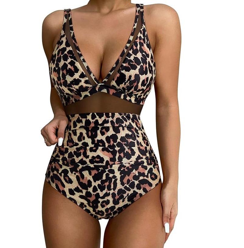 Damen-Badeanzug, schwarzes Netz, rückenfrei, sexy Bikini, einteiliger Badeanzug für Damen, Strandmode, Badeanzüge L oliven schwarz