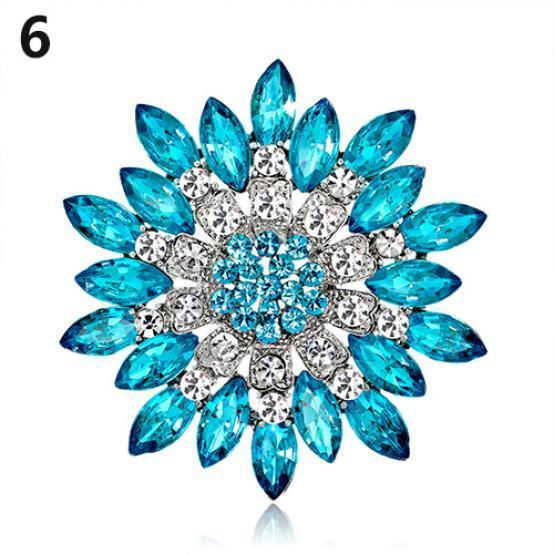 Damenmode-Blumen-Brosche, Kristall-Strass-Schmuck für Hochzeit, Party, Geschenk see-blaue