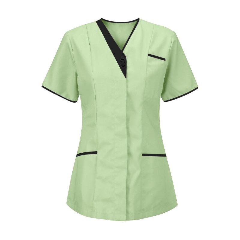 Schönheitssalon Arbeitskleidung Arzt Kurzarm Oberteil V-Ausschnitt Krankenschwester Uniform Einfarbiges Oberteil XXXL grün