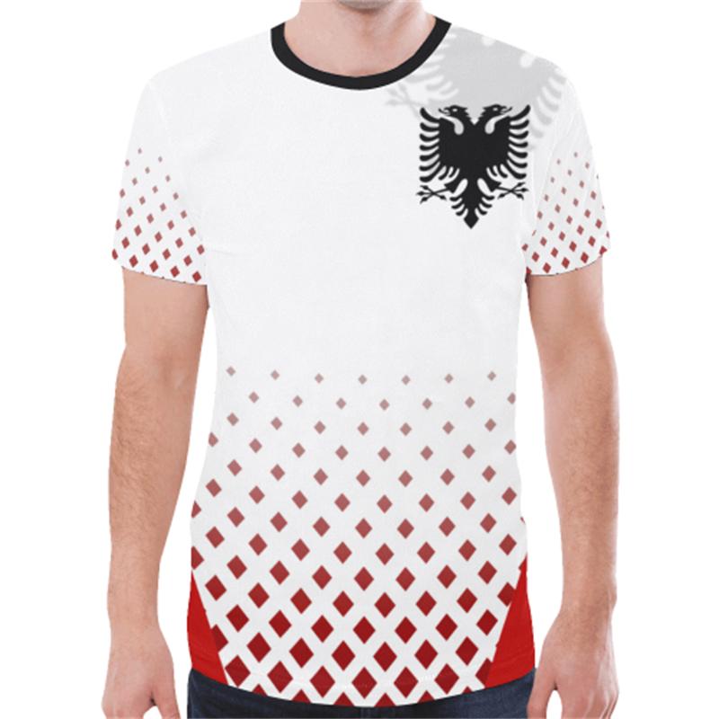 Großhandel Jersey Fußball Albanien Jersey 2024 Fußball-Team T-Shirt 3D Albaner Flagge Grafik T-Shirts Albanisches Emblem T-Shirts M beige