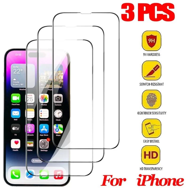 3PCS Displayschutzfolie für iPhone 16 15 14 13 Pro Max gehärtetes Glas iPhone 11 12 Pelicula Glimmer iPhone15 Pro Plus 13 Mini iPhone 15 plus reinfarbig