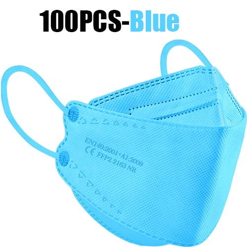 FFP2 Bunte Gesichtsmaske Mascarillas Antibeschlag-Staub-Atemschutzmaske Atmungsaktive KN95-Erwachsenenmasken 100PCS blau
