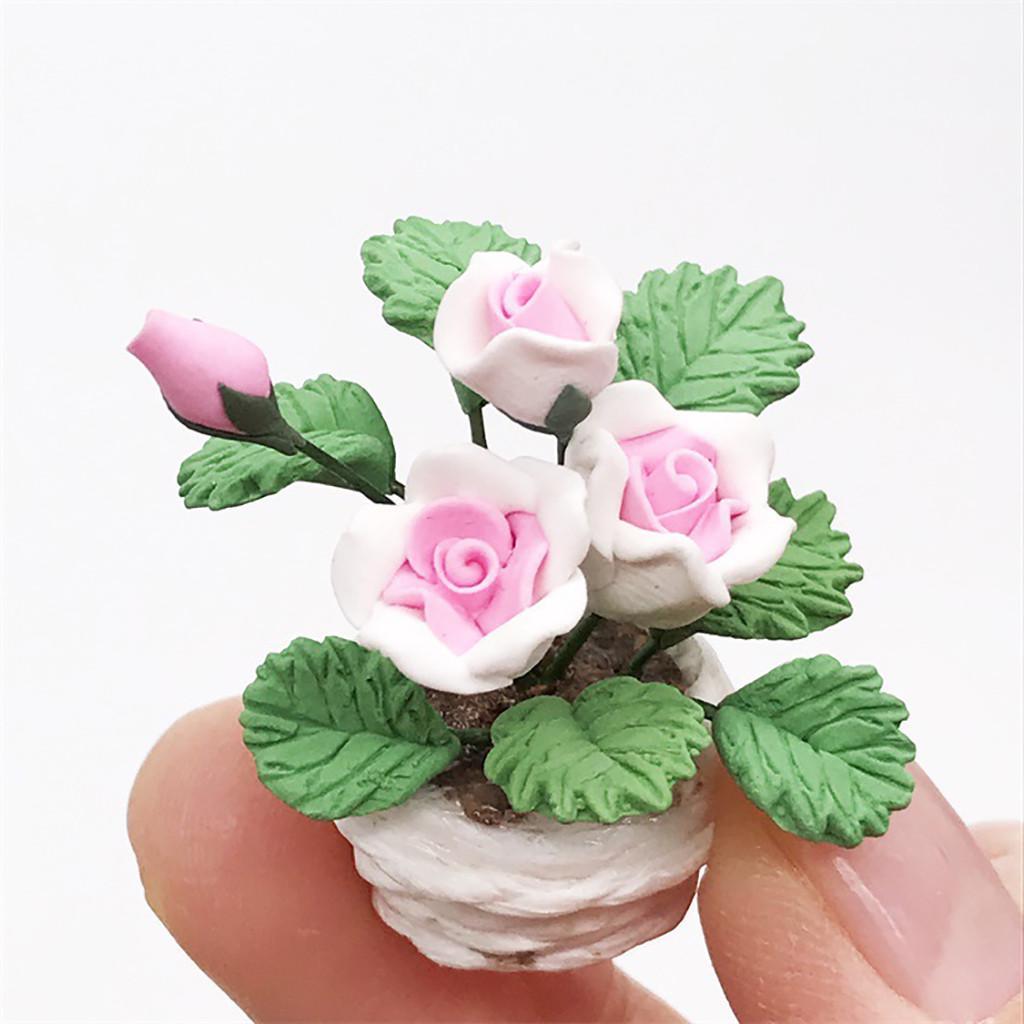 Mini Puppenhaus Miniatur Grüne Pflanze Blume im Topf Garten Accessoire rosa