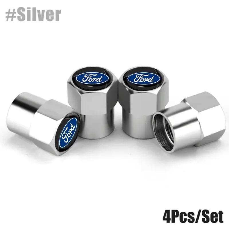 Autoaufkleber 2026 Ford Neu 2025 Heiß 4 Stück Metall Auto Rad Reifen Ventilkappen Reifenfelge Ventilschaftabdeckungen Für Ford Escape Kuga Mondeo Ecospor silber