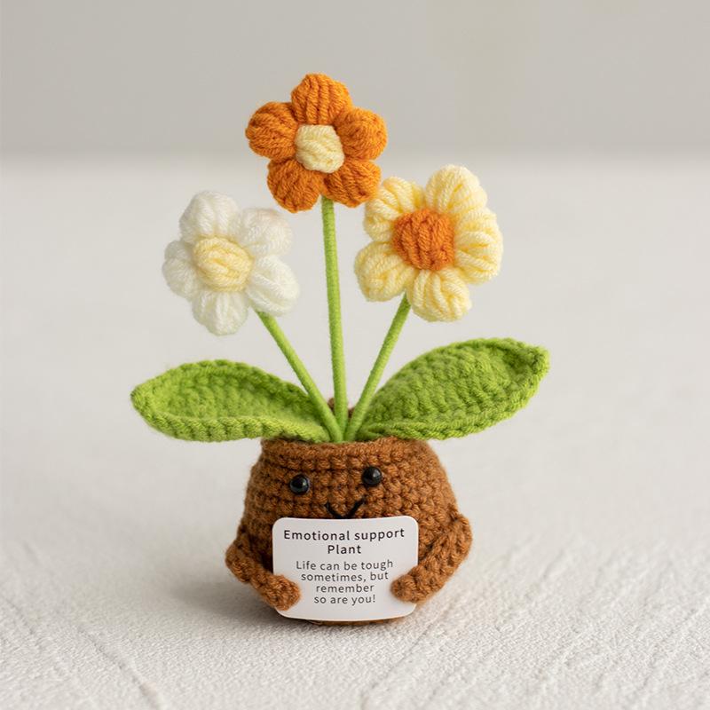 Niedliche gehäkelte Blumen im Topf Handgewebte Rose Bunte Sonnenblume Positive Emotionale Häkelblume im Topf für Heimtischdeko Geschenk