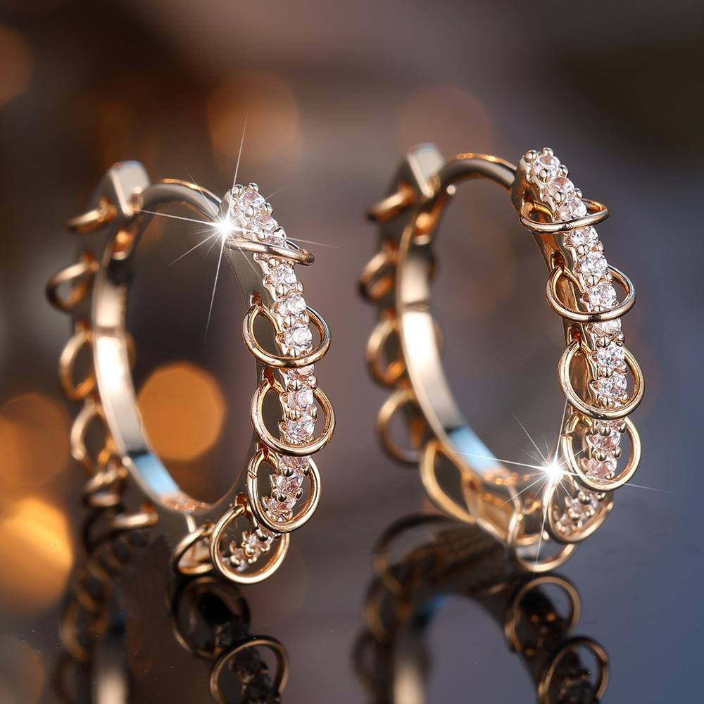 Vintage Rose Gold Farbe Creolen für Frauen Luxus Zirkonia Runde Kreis Ohrringe Braut Hochzeit Schmuck rose gold