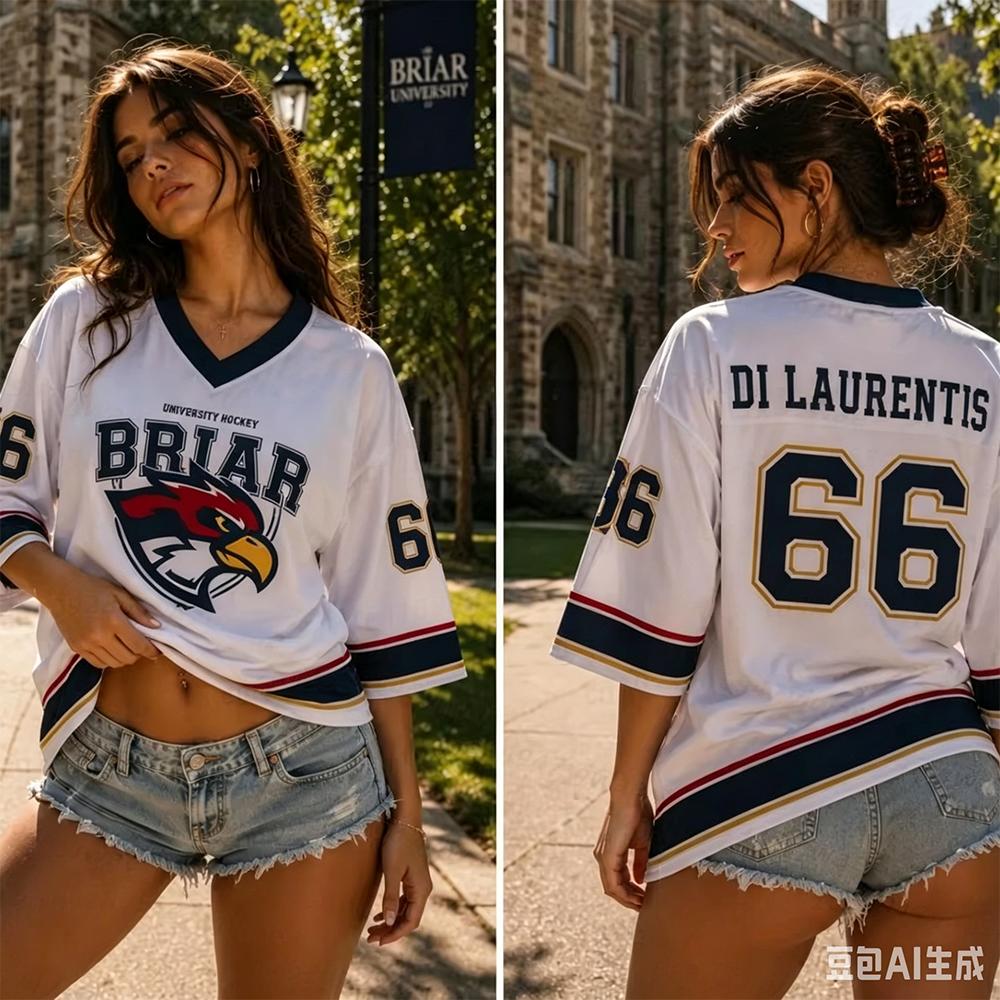 Damen Off Campus Briar University Trikot Graham 44 University Eishockey Trikot T-Shirt V-Ausschnitt Kurzarm Herren T-Shirts 3D Druck 2XL