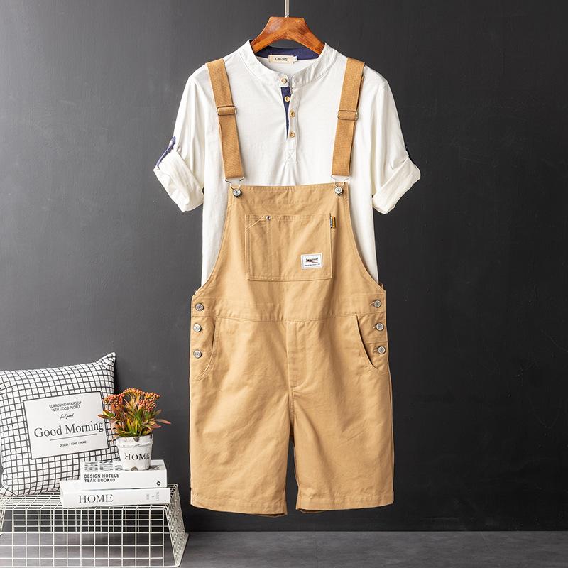 Herren Y2K Latzhose Shorts Casual Sommer Übergröße Hosenträger Reithose Khaki Schwarz Grün XXXXXL khaki