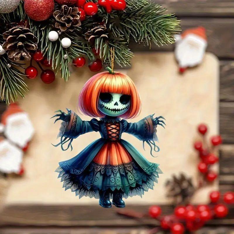 Halloween neue Kürbis Geister Hexe Anhänger Mädchen flache 2D Rückspiegel Dekoration Nacht Anhänger Schlüsselanhänger Anhänger Set Party Dekoration